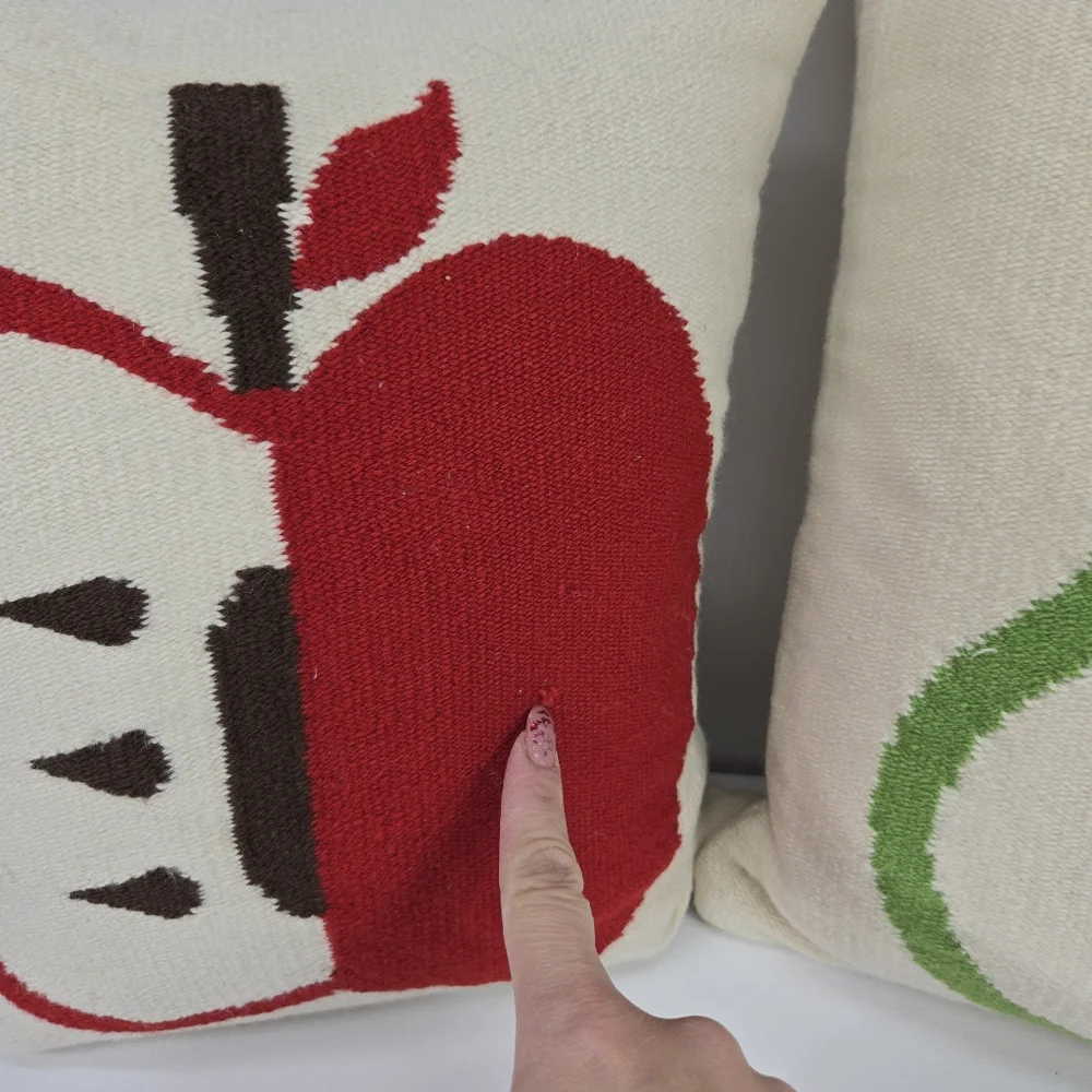 VTG Rare Jonathan Adler Intarsia Pear And Apple Throw Pillows Double Sided Fruit